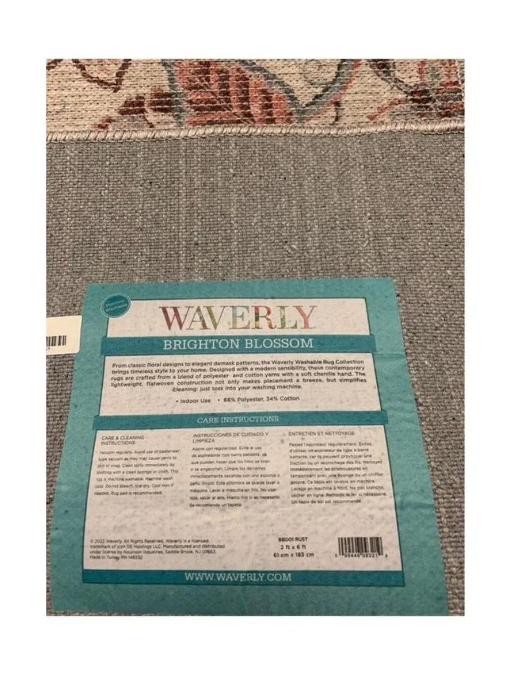 Waverly Washable Brighton Blossom Floral 2' x 6' Rug Runner Rust Pink Cream NWT
